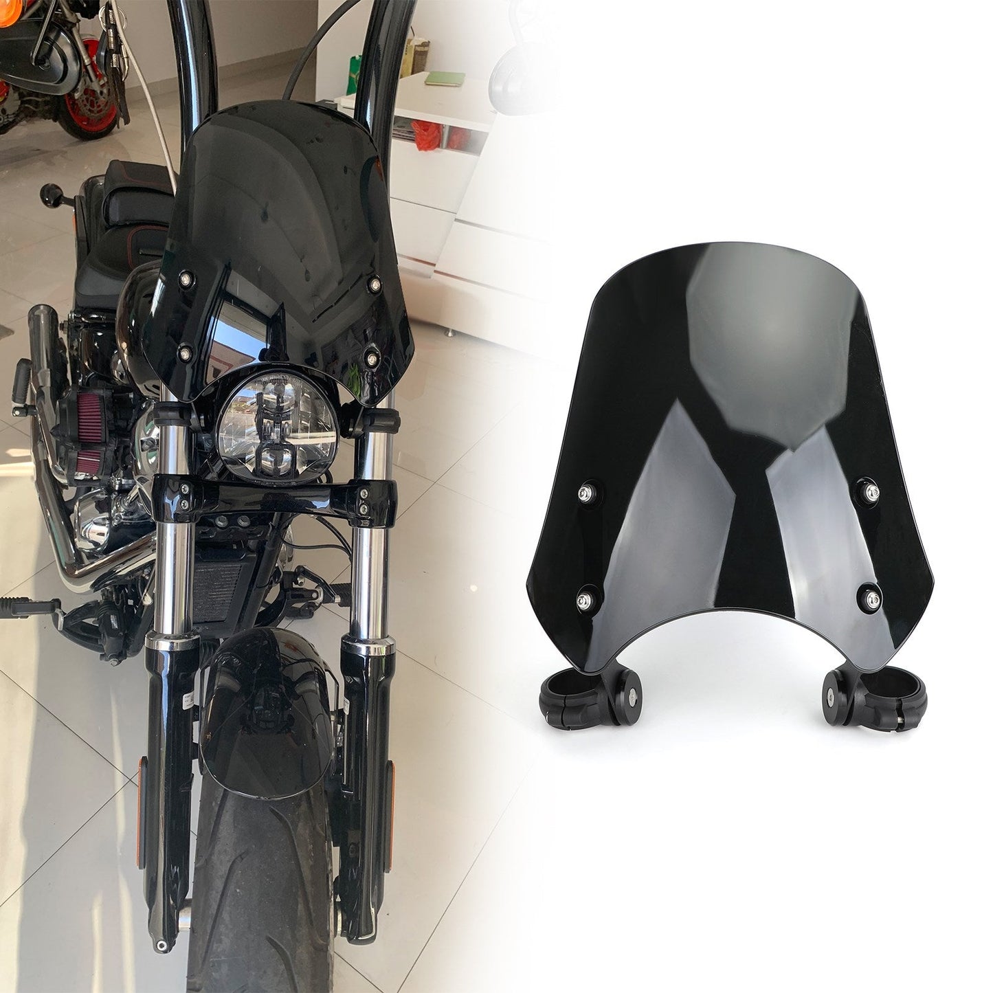 ABS Motorcycle Windscreen Windshield for Harley Dyna Softail Models Black Generic CA Market