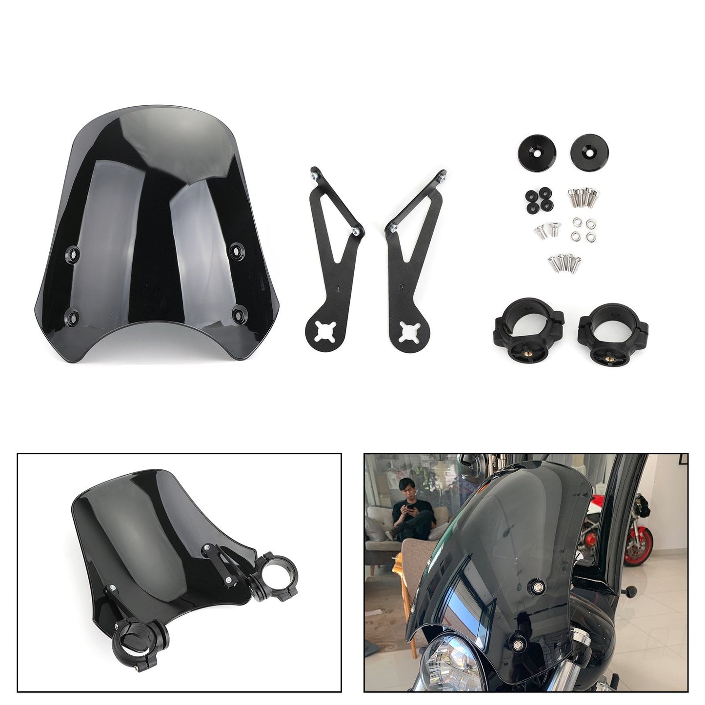 ABS Motorcycle Windscreen Windshield for Harley Dyna Softail Models Black Generic CA Market