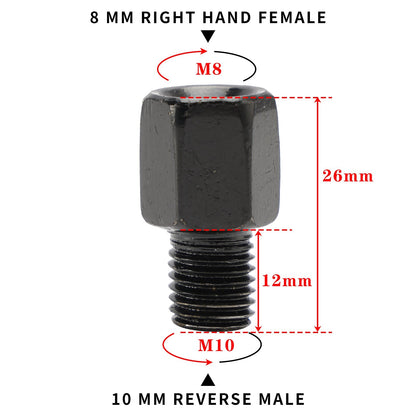 Motorcycle Mirror Adapters Adaptors Right-hand turn 8mm to 10mm Reverse Thread
