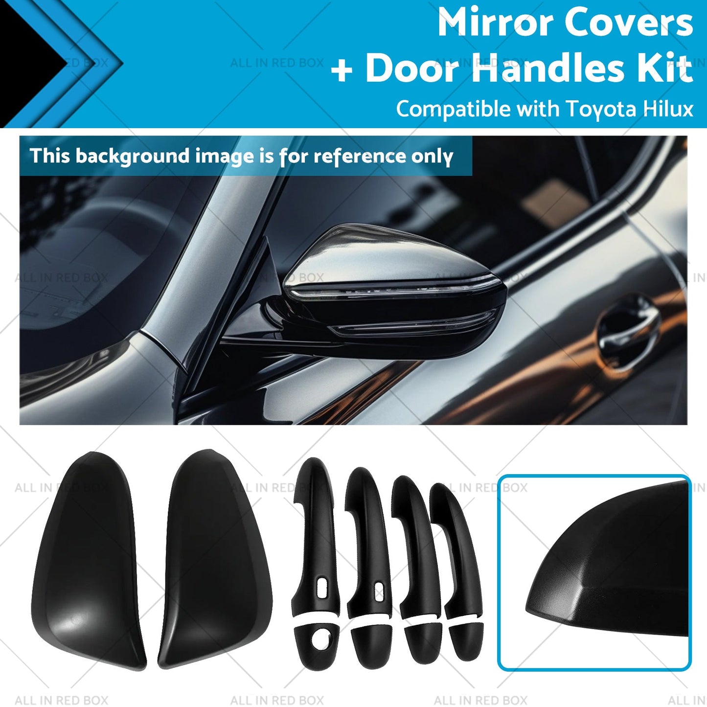 Black Mirror Door Handle Covers for Toyota Hilux 2015-2023