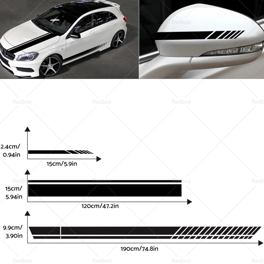 5x Car Side Body Sticker Vinyl Hood Roof Decals Racing Long Stripe Universal-4