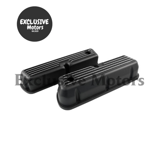 Black Finned Aluminum Valve Covers Tall for SB Ford Windsor (1962-2001)
