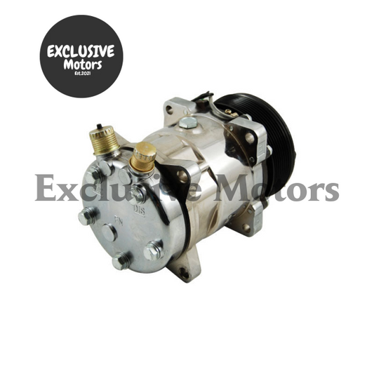 Chromed A/C Compressor Housing with Serpentine Pulley for Sanden 508 Style