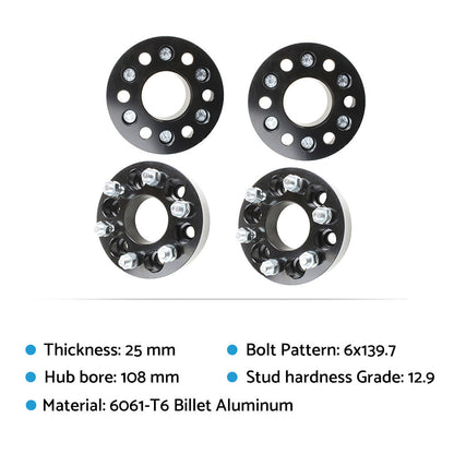 4x 25mm 6x139.7 (5.5in) M12x1.5 Wheel Spacers Suitable For Hilux Pajero Triton Ranger-1