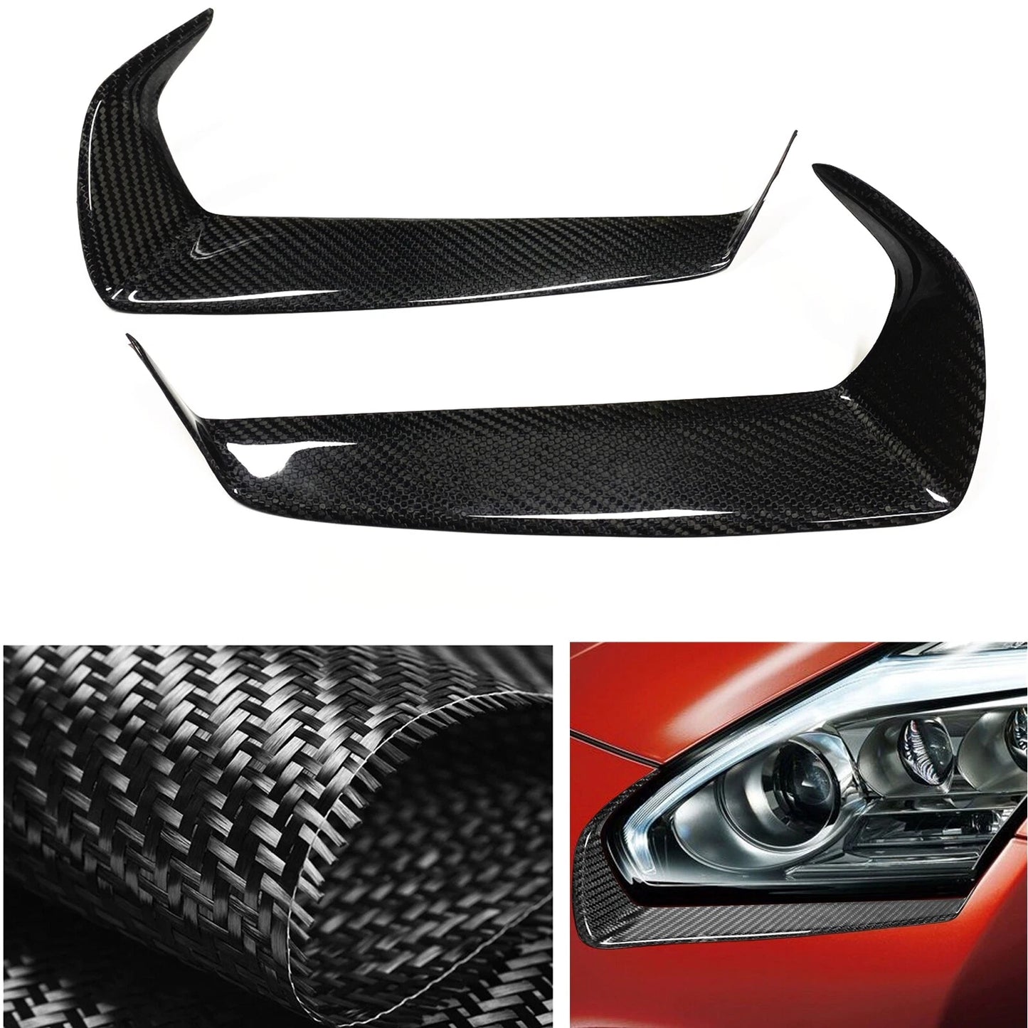2 x Carbon Fiber Headlight Eyebrow Covers for Nissan GTR R35 (2008-2016)