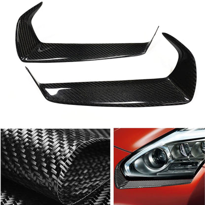 2 x Carbon Fiber Headlight Eyebrow Covers for Nissan GTR R35 (2008-2016)