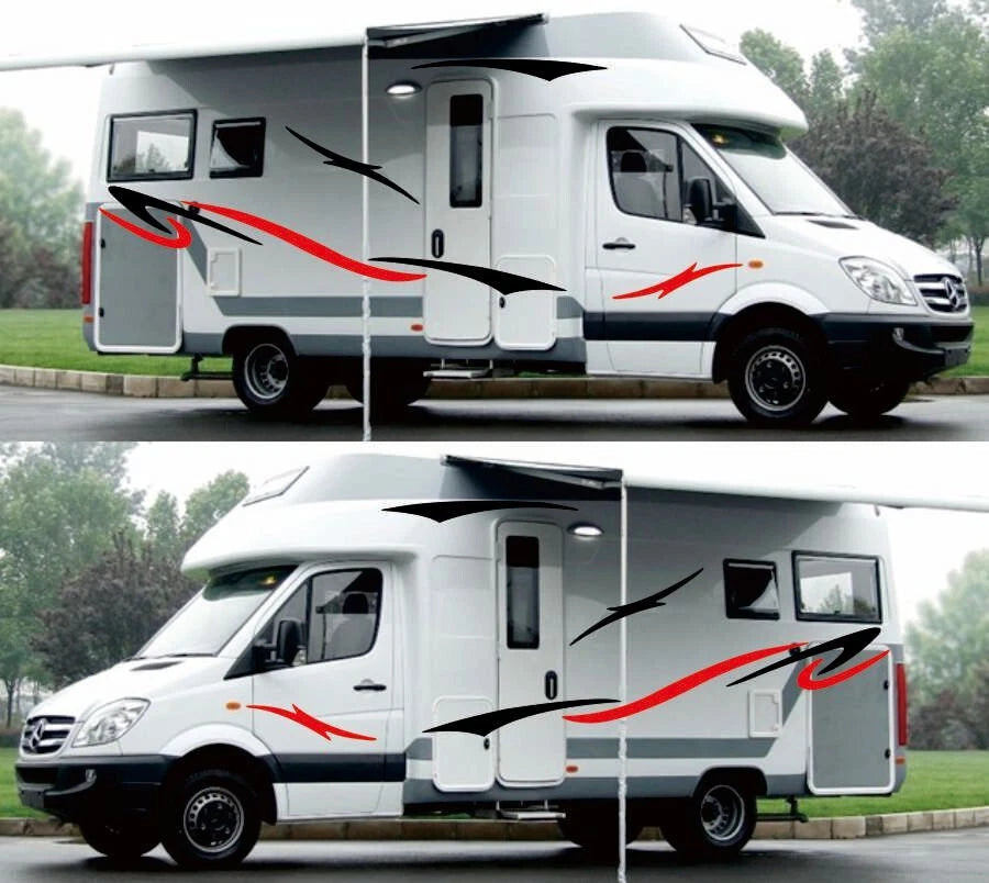 Black Red Stripes Vinyl Decals Stickers Pair for Caravan Trailer Camper