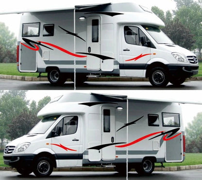 Black Red Stripes Vinyl Decals Stickers Pair for Caravan Trailer Camper