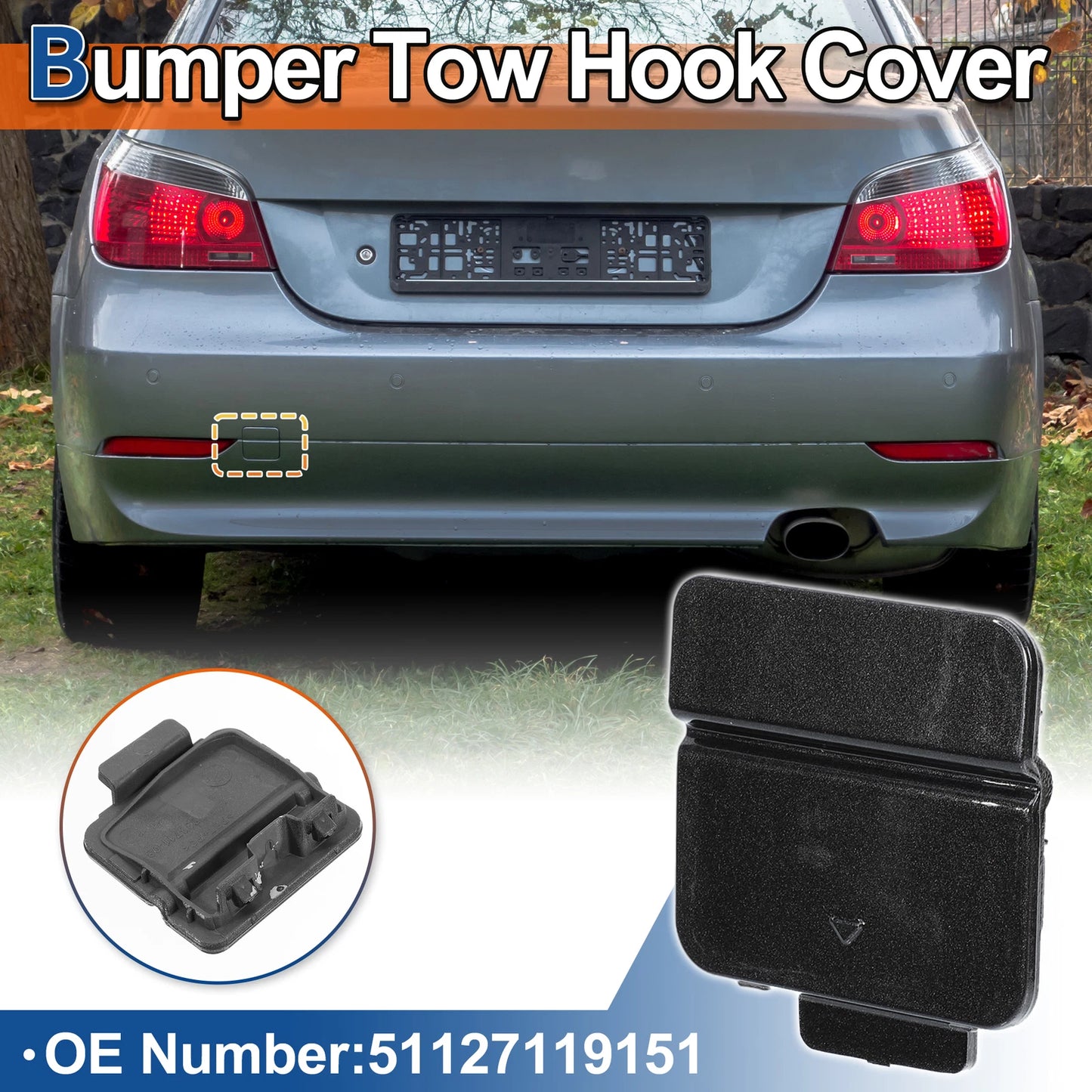 Rear Tow Hook Cover for BMW 525i 530i 545i (2001-2007) - Dark Gray