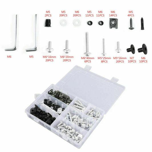 198 PCS Silver Fairing Screws & Clamps for Motorcycle