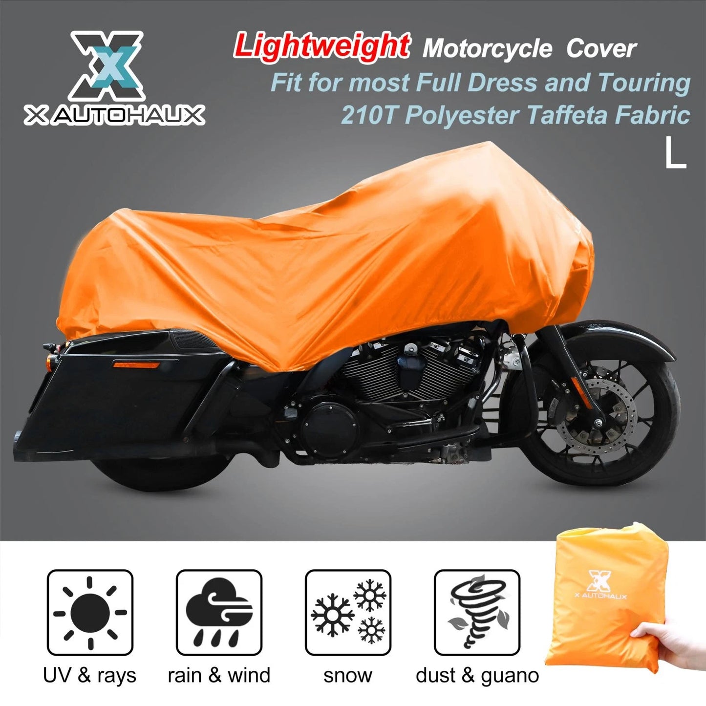 L Motorcycle Cover Outdoor Waterproof Rain Dust Protector Orange