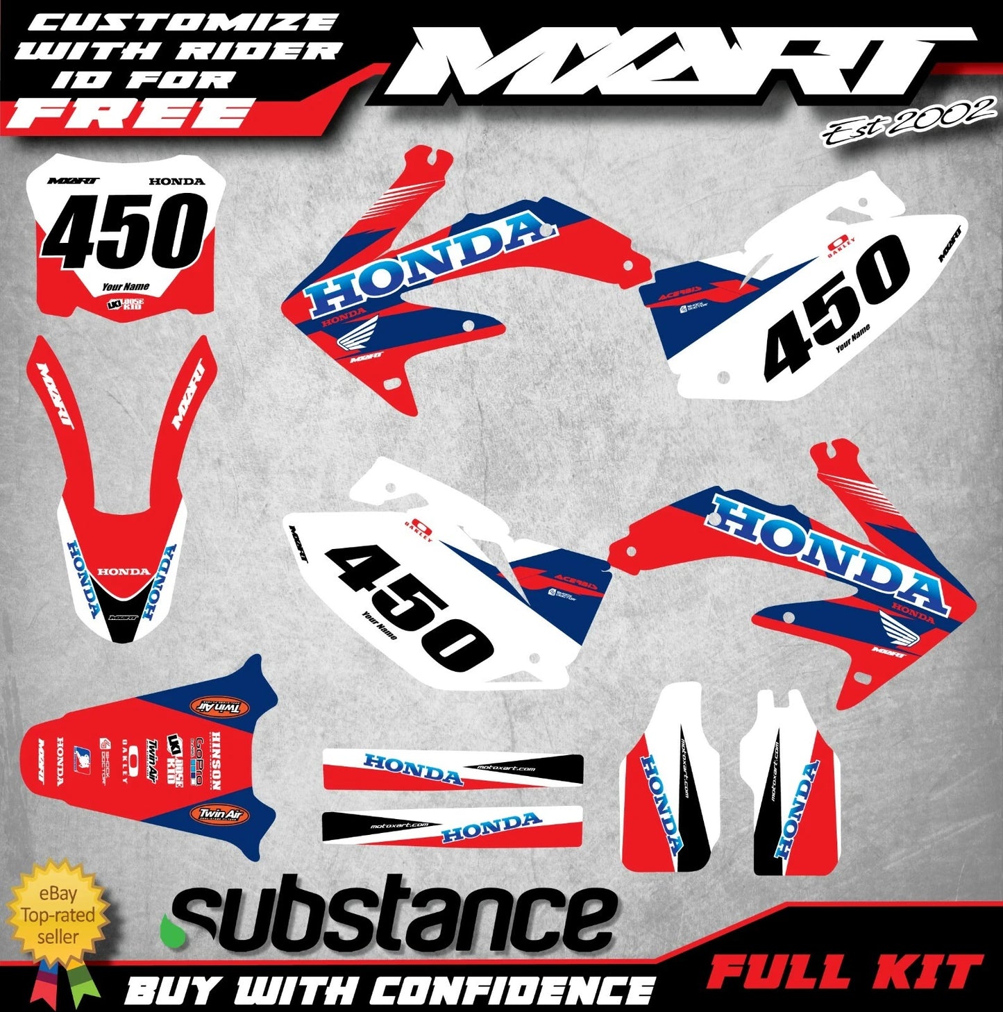 Full Custom Decal Kit for Honda CRF 450 (2008) - VOLT Style Stickers