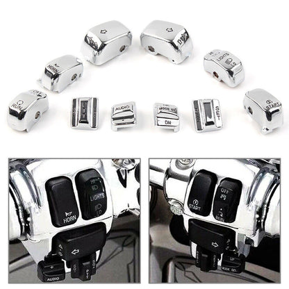 Chrome 10pc Hand Control Switch Housing Button Cap Set for Harley Touring (1996-2013)