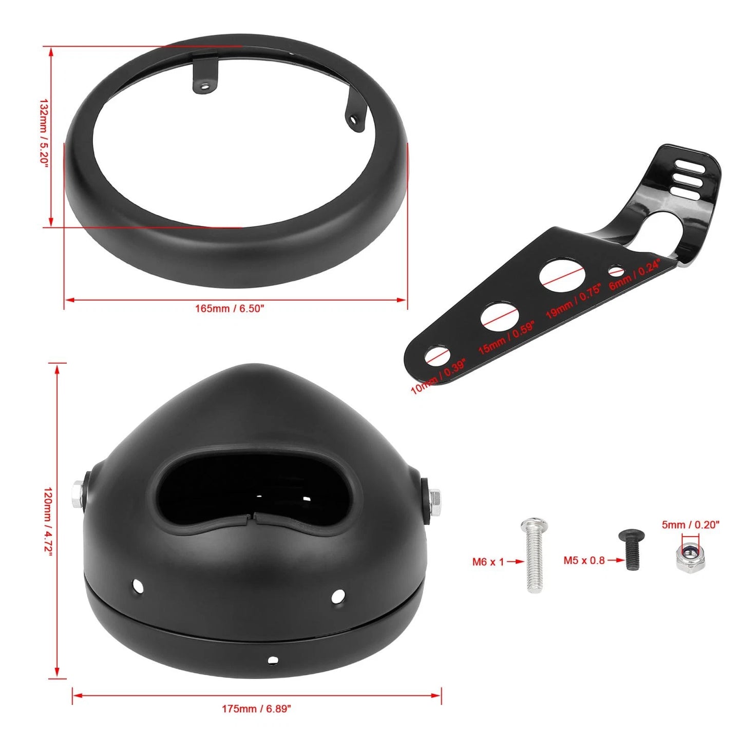 Black Headlight Light Bracket 5.75 inch Housing for Harley Davidson