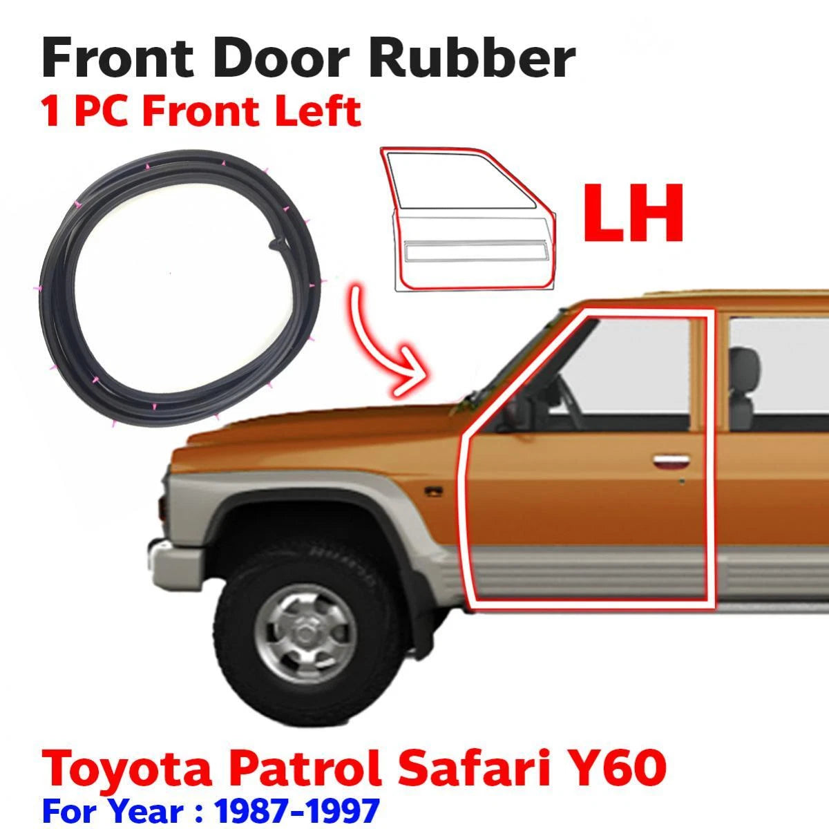 Door Rubber Weatherstrip Front LH Fits Nissan Patrol Safari Y60 GQ 1987-97 D06