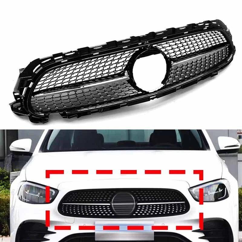 Diamond Style Front Grille Grill Fit for 2021-2024 Benz W213 E-Class Black