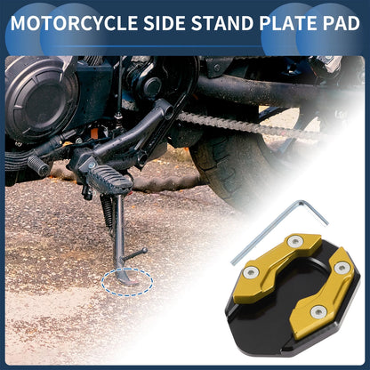 Side Stand Plate Pad with Wrench Aluminum Alloy Gold Tone 1 Set for Motorcycle