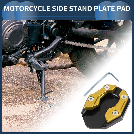 Side Stand Plate Pad with Wrench Aluminum Alloy Gold Tone 1 Set for Motorcycle