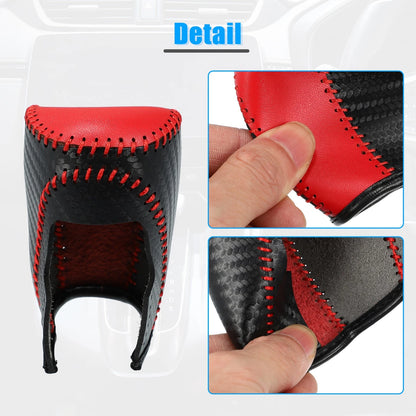 Leather Gear Shift Knob Cover for Honda Civic Carbon Fiber Red