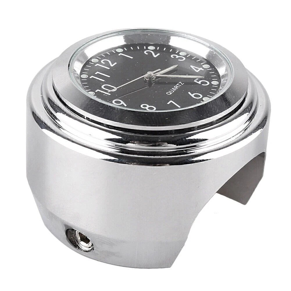 Chrome Black Dial Handlebar Glow-Watch Clock for Bike (Fits Most Bikes)