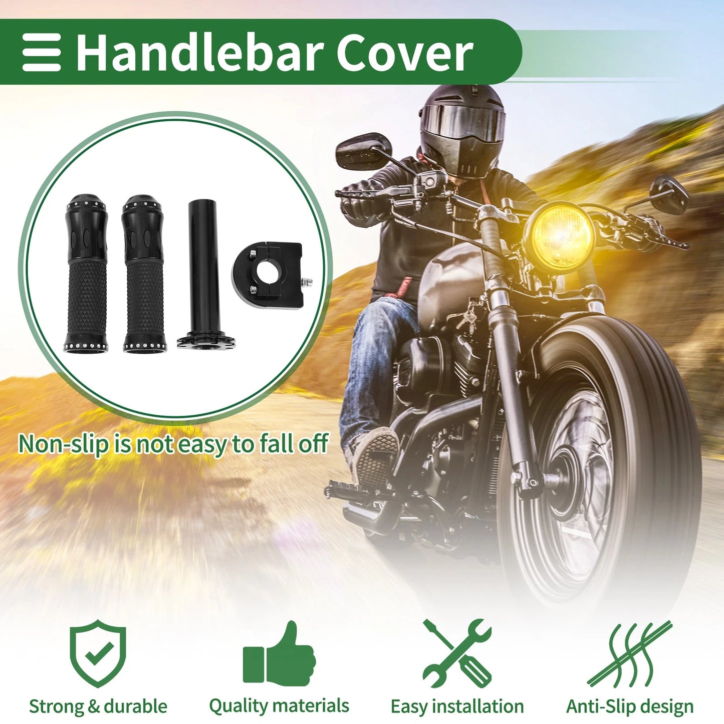 7/8" 22mm Hand Grips Cover Rhombus Pattern Black for Motorcycle