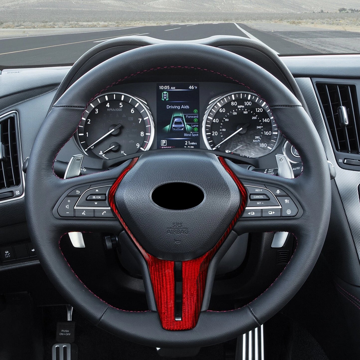 Red Carbon Fiber Steering Wheel Cover for Infiniti Q50 Q60 (2017-2023)
