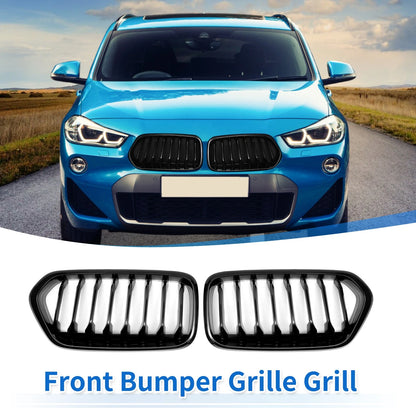 Front Upper Bumper Grille for BMW X2 F39 2017-2023 Gloss Black 2 x Grilles
