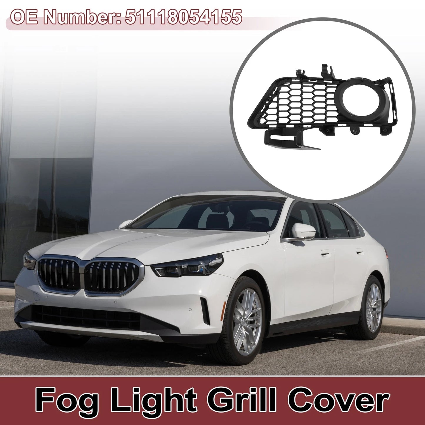 Front Left Fog Light Grill for BMW 3 Series (2012-2019) - 1 Pc Black