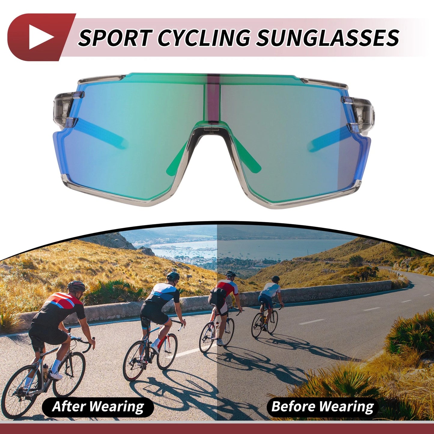 Motorcycle Riding Goggles Green Lens Gray Frame Cycling Sunglasses PC UV400