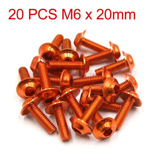 20 x M6 x 20mm Orange Hexagon License Plates Fairing Bolts Screw for Motorcycle