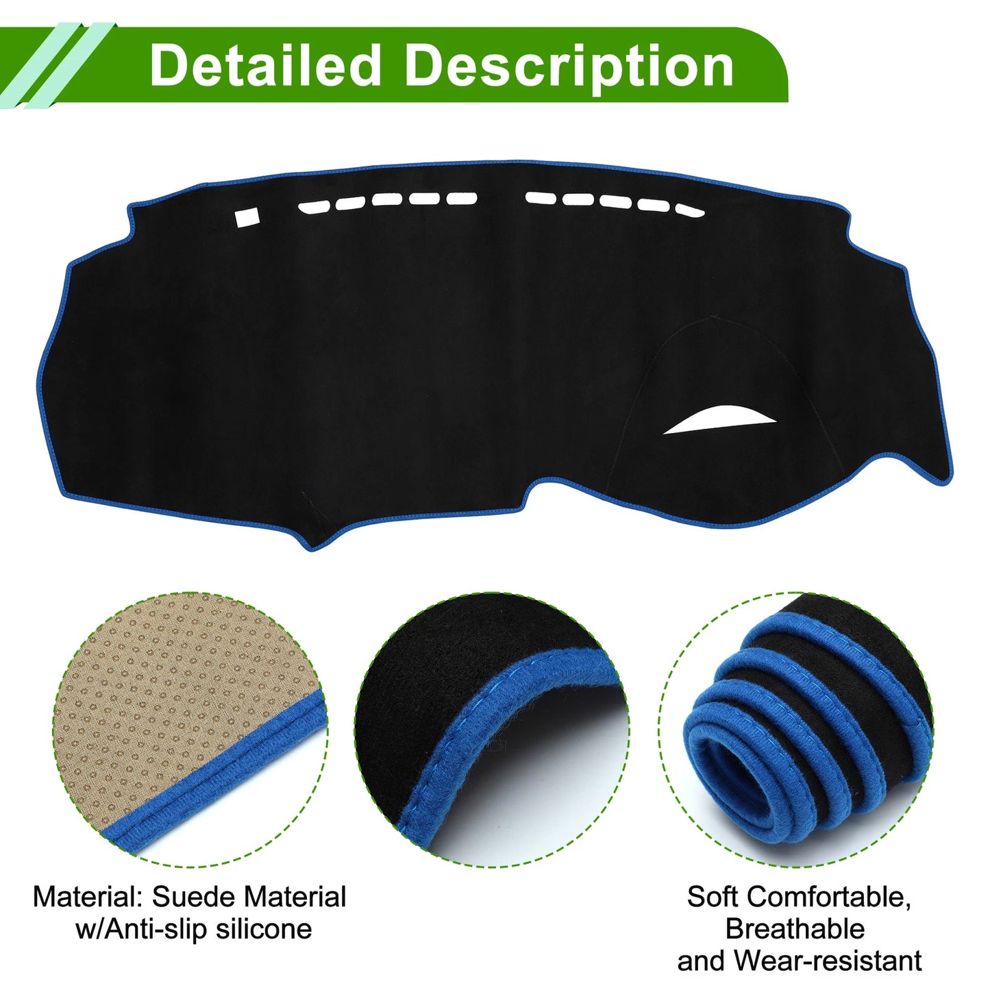 Dashboard Cover Mat for Honda Insight 2009-2014 Sun Protector Pad Black Blue