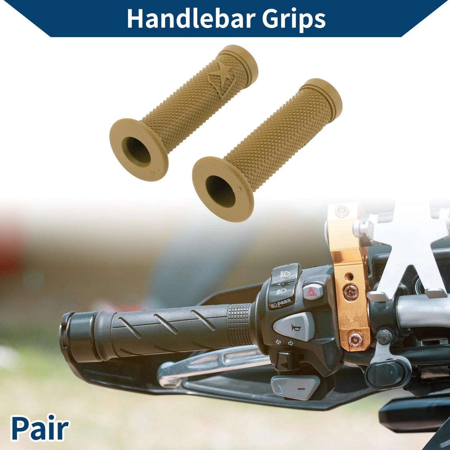 7/8" 22mm / Hand Grips Cover Rubber Khaki / for Motorcycle
