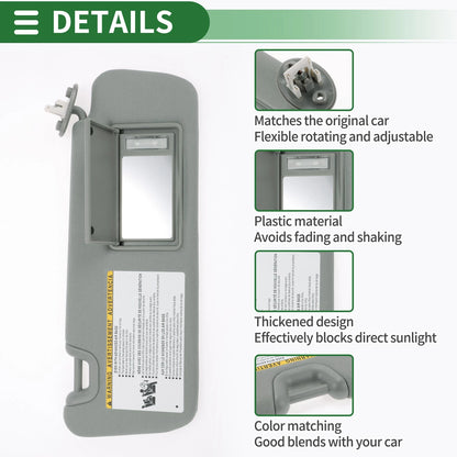 Right Car Sun Visor for Toyota Highlander (2014-2016, 2019)