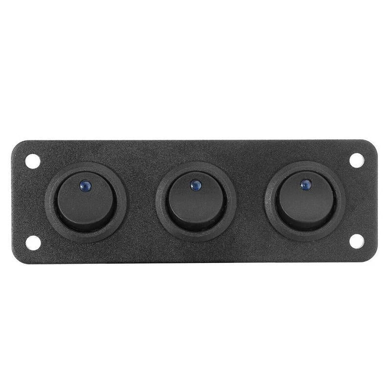 3 Gang Blue LED 12V Toggle Rocker Switch Panel for Car, Marine, RV, Truck