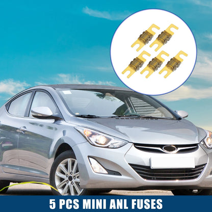 5 x Mini ANL 120A Fuses for Car Motorcycle Audio - Gold Tone