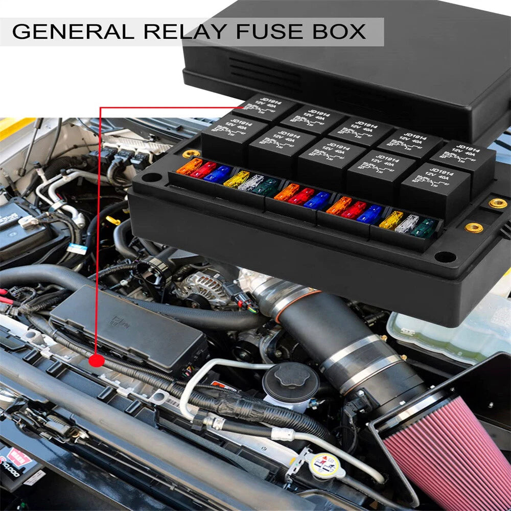 10 x 5Pin 40A Relays & 15 x Fuses Pre-Wired Fuse Relay Box for 12V Car Truck