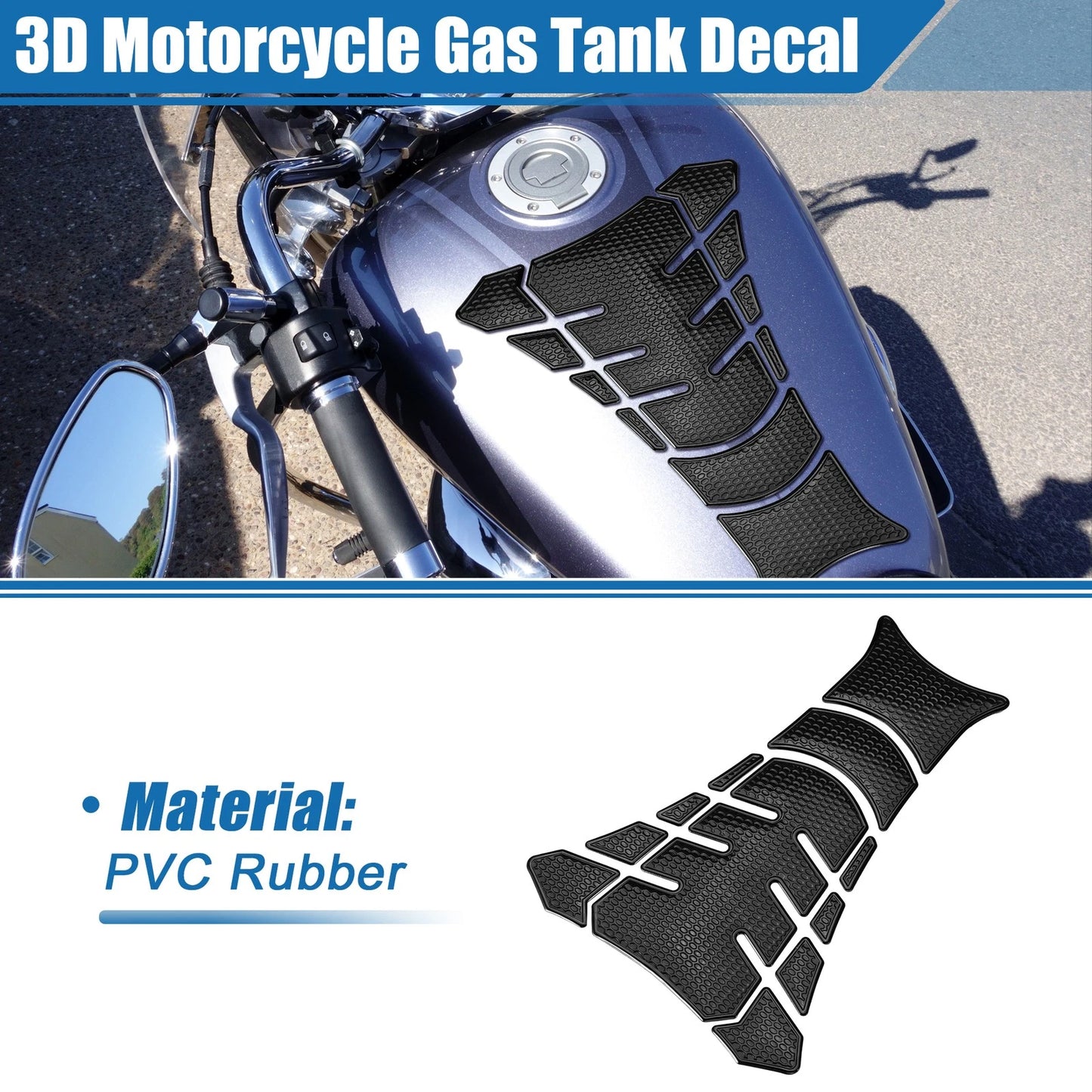 Universal 3D Gas Tank Decal 7.80x5.63 for Motorcycle Black