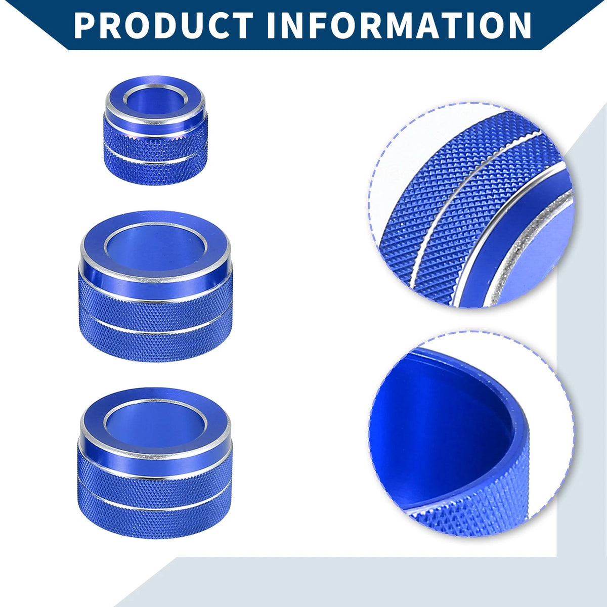 AC Radio Volume Control Switch Knob Cover Ring for BMW F10 (2011 - 2016) Blue 3 Pcs