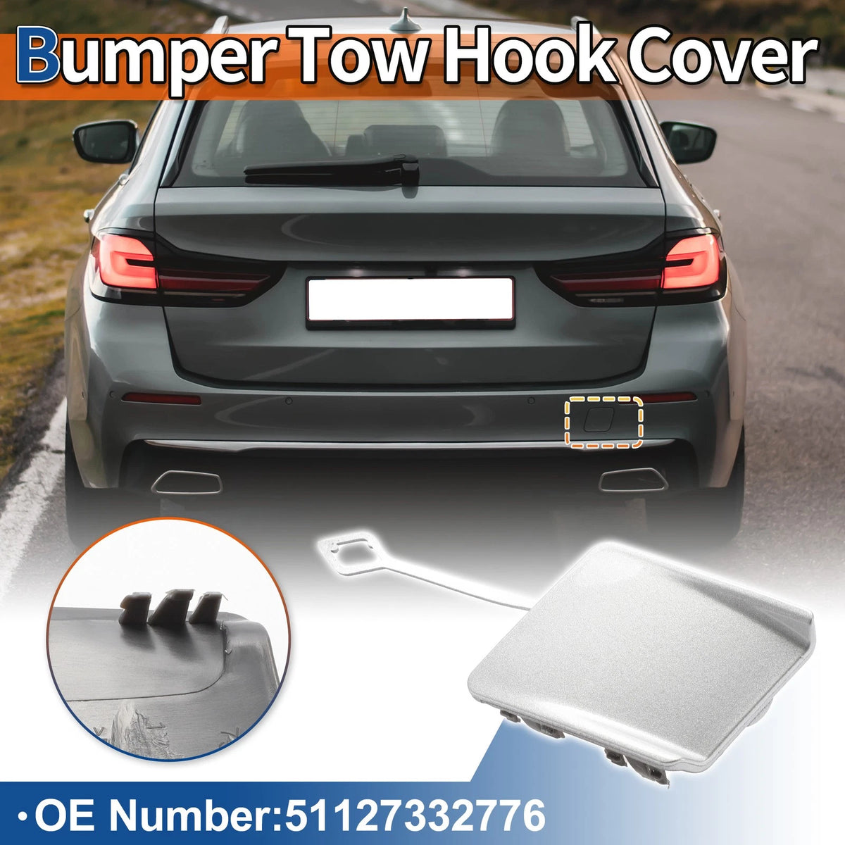 Rear Tow Hook Cover for BMW 5-Series F10 (2010-2017) Titan Silver