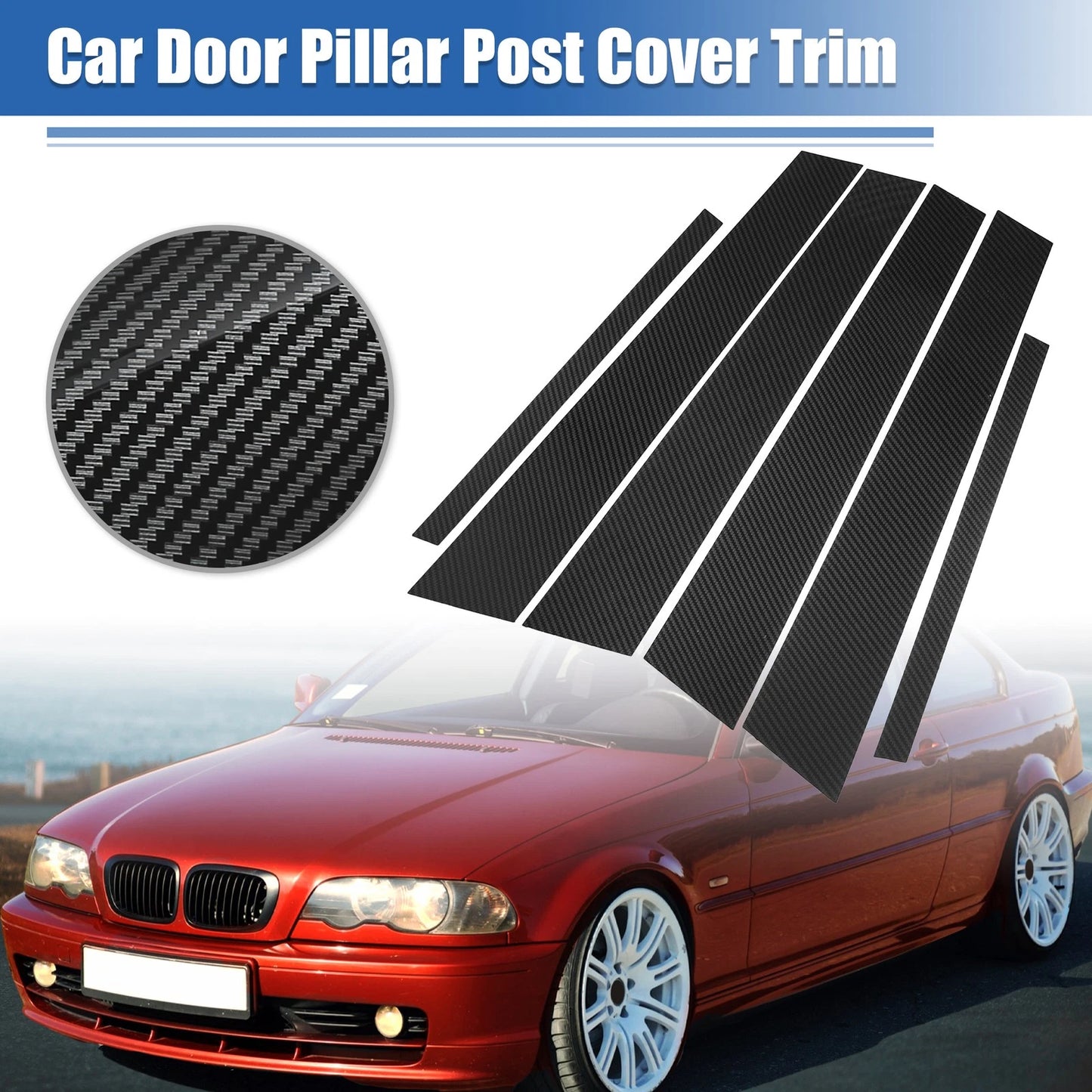 Gloss Carbon Pattern Car Door Window Pillar Post Covers for BMW 3 Series (1998-2006)