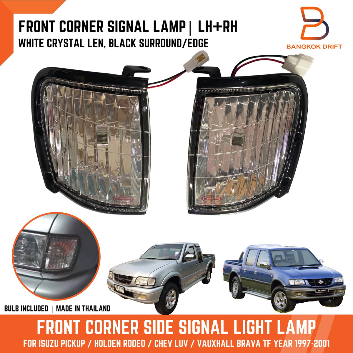 Crystal Lens Black Front Corner Signal Light for Holden Rodeo TF (97-01)