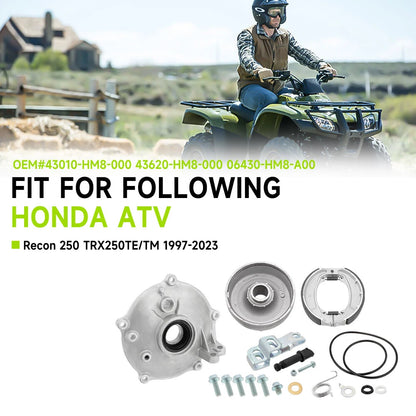 Rear Brake Drum Hub Plate Cover & Seals Shoes for Honda TRX250 Recon