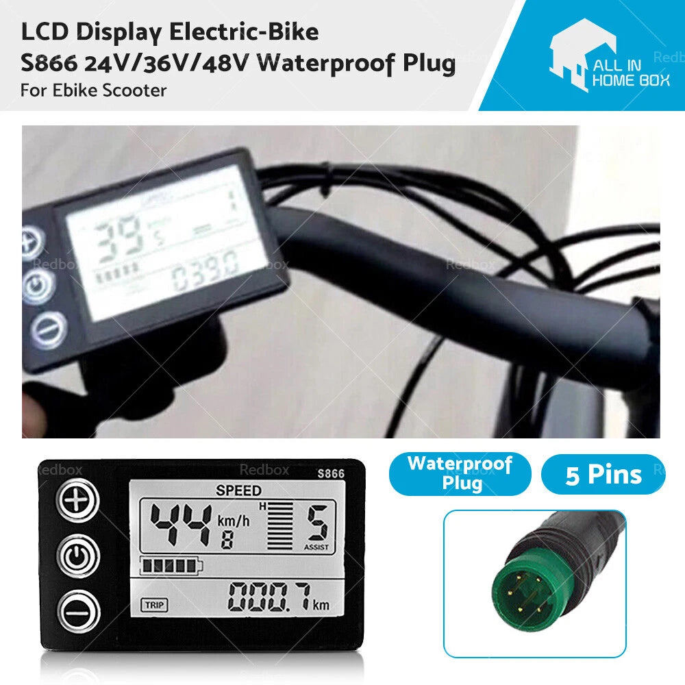 LCD Display for Electric Bike S866 24V/36V/48V Waterproof Plug