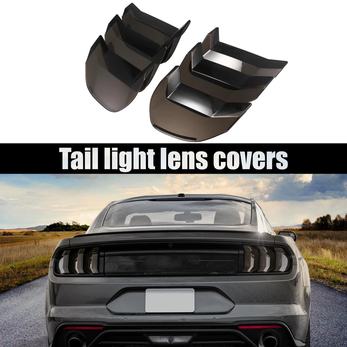 Tail Light Lamp Cover Trim for Ford Mustang (2018-2021) Black Bezels