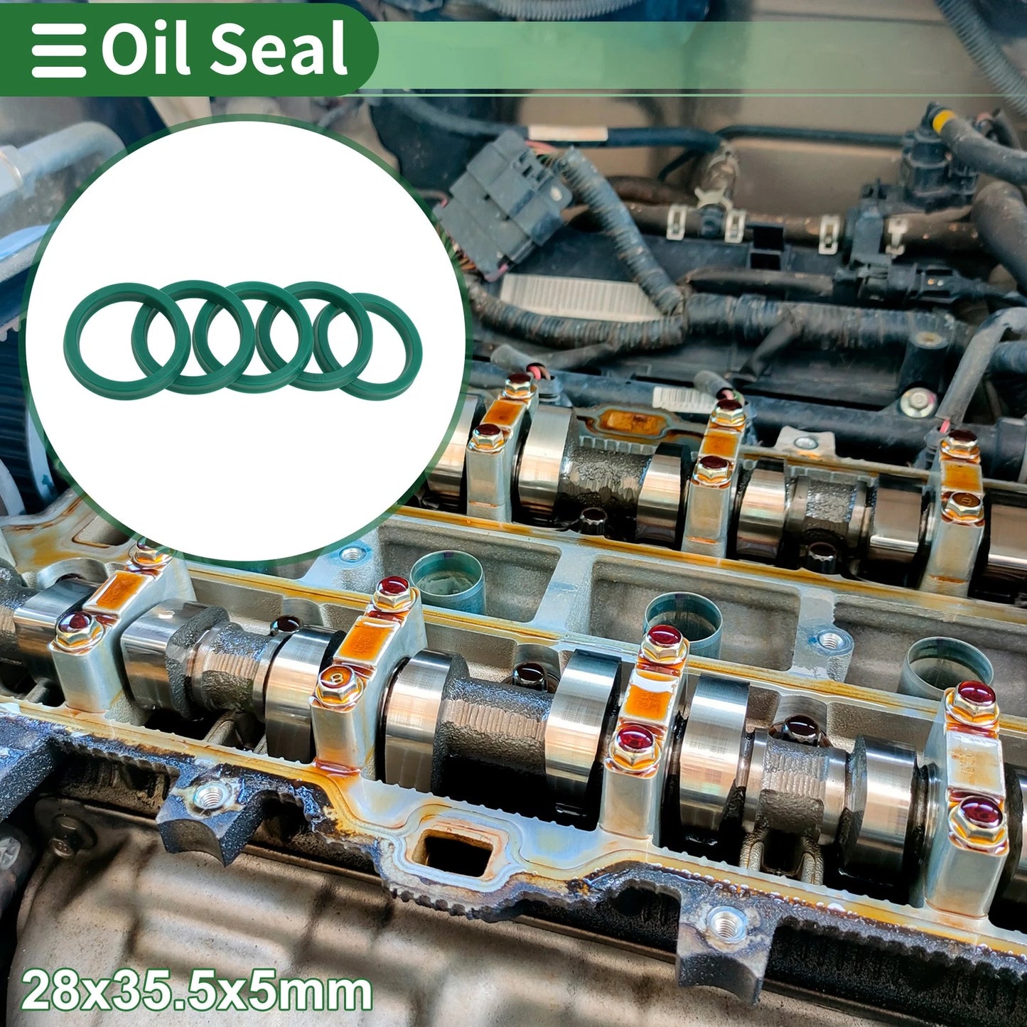 Oil Seal / 28x35.5x5mm / Rotary Shaft Seal TPU Green for Make Model