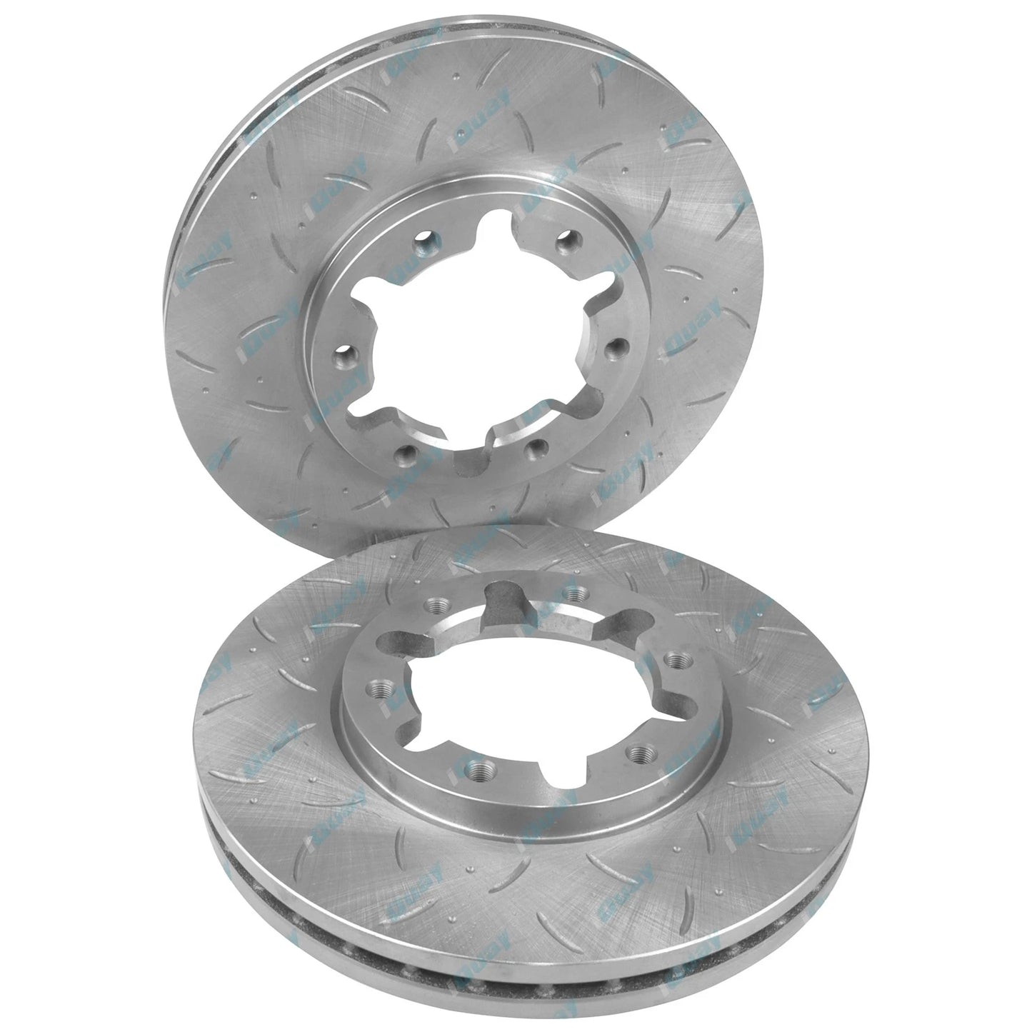 2 Front Disc Rotors Slotted + Drilled + 4x4 Brake Pads for Patrol GU Y61 1997~15