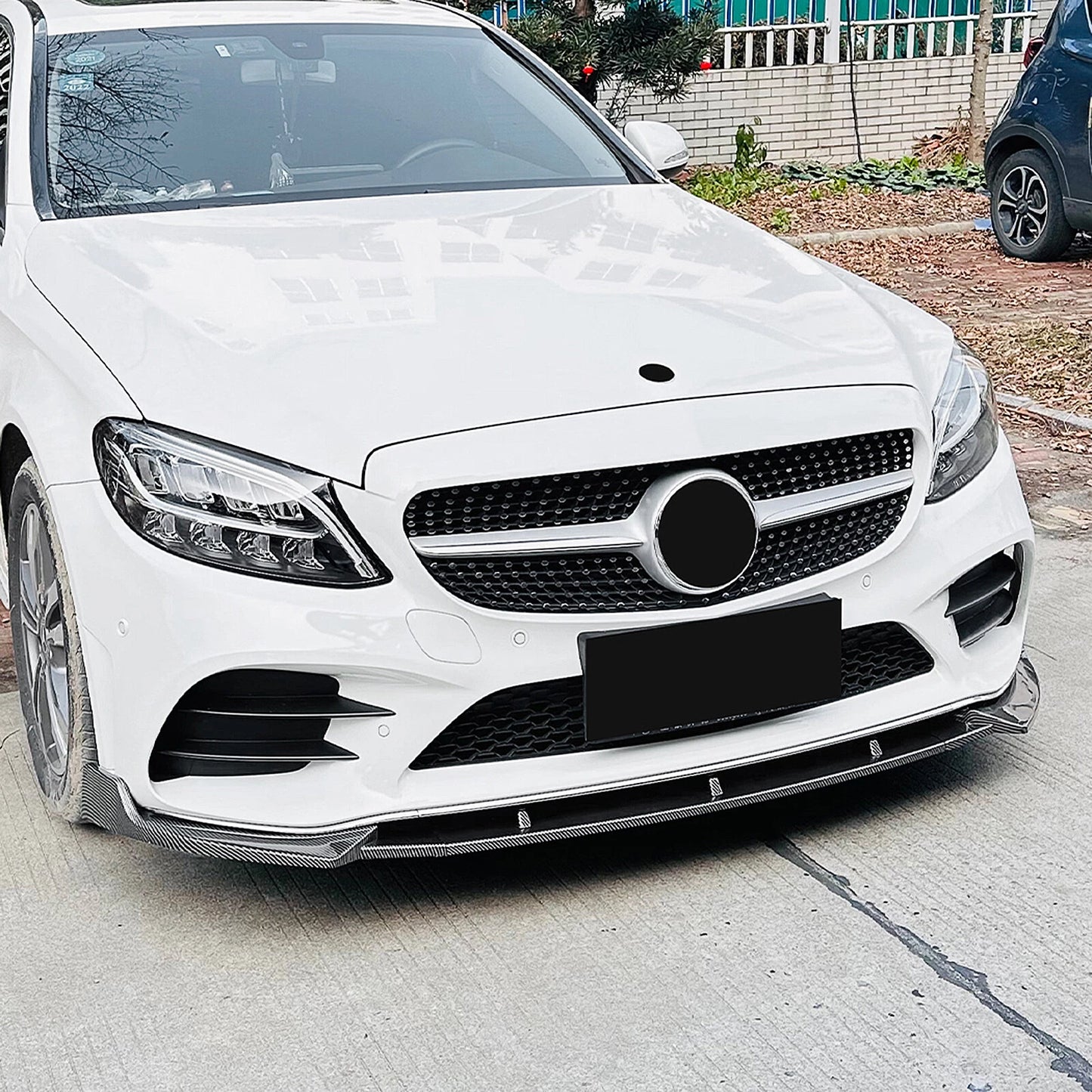Carbon Look Front Spoiler Lip for Mercedes Benz C Class W205 (2019-2021)