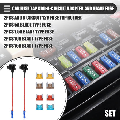 Circuit Low Profile Mini Fuse Tap w/  5A 7.5A 10A 15A APS Fuses