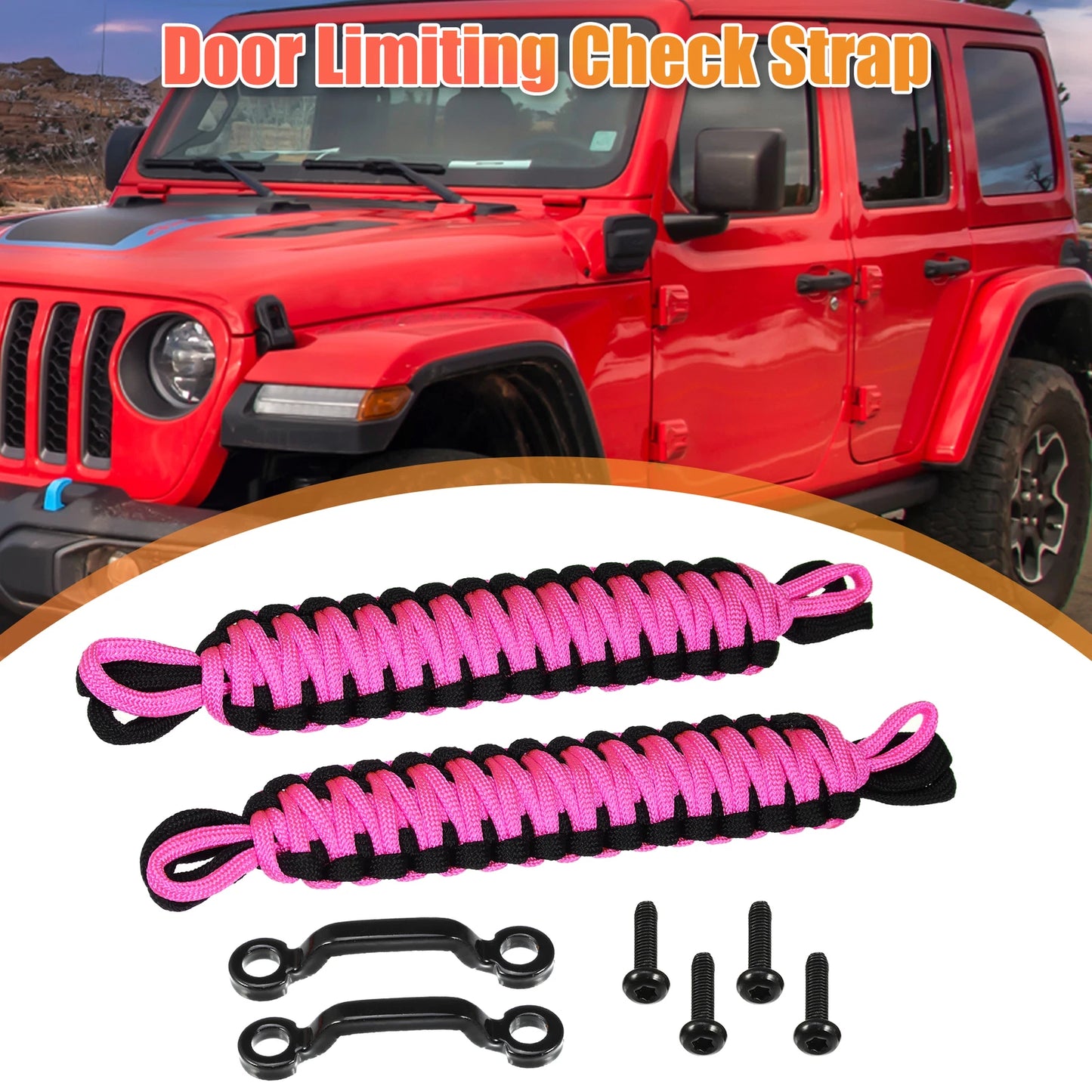 Car Door Limiting Straps  for Jeep Wrangler JK JL (2018-2023) Black Pink