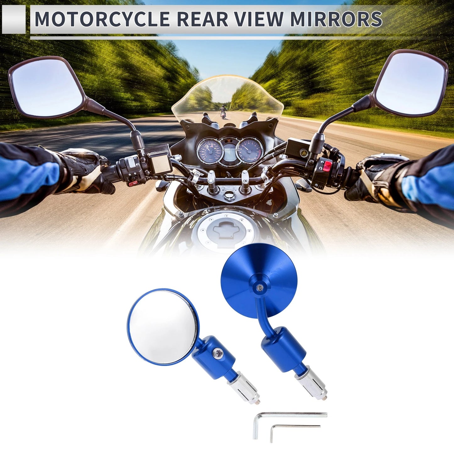 Rear View Mirrors 1 x Set Blue Aluminum Alloy Round Shape for M6